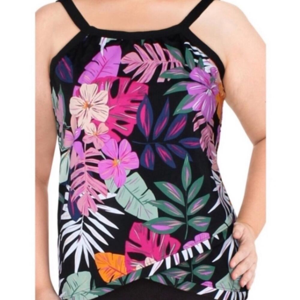 Swim Solution floral cross over tankini swim top